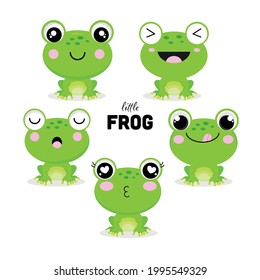 Set of  little frogs in cartoon style.