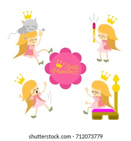 Set of little funny princess vector cartoon illustration. 