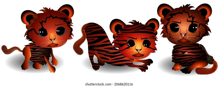 Set of little funny tigers. Vector illustration
