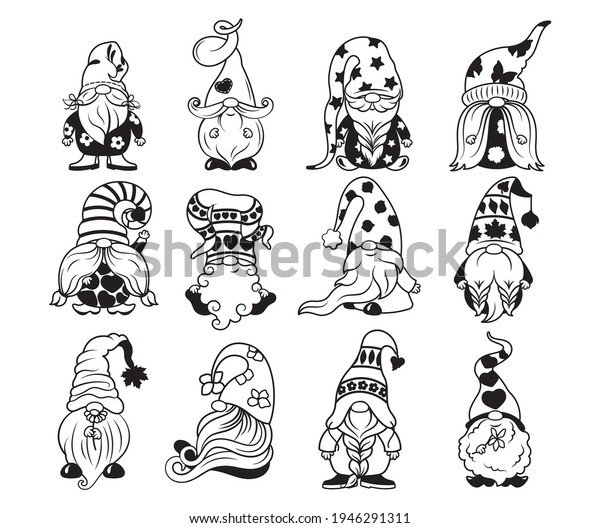 Set Little Garden Gnomes Collection Cute Stock Vector (Royalty Free ...