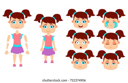 Set of little girl for animation. Flat design. Vector illustration 