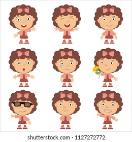 Set of little girl in cartoon style isolated on white background.