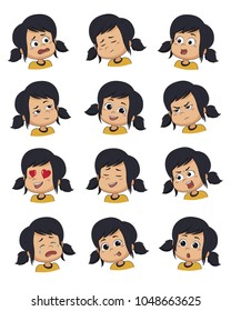 Set of Little girl face expression,vector illustrations isolated on white background.