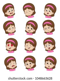 Set of Little girl face expression,vector illustrations isolated on white background.