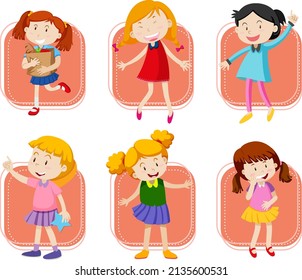 Set of Little girl playing on white background illustration