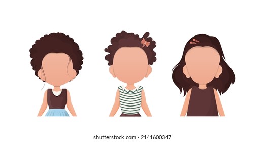 Set Little girls child is depicted waist high. Isolated on white background. Vector.