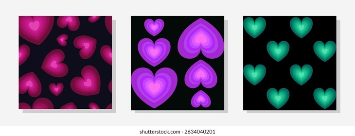 Set of little hearts seamless patterns. Cute, romantic backdrop ideas for textile, home decor, template, flyer, banner, background. Vector Illustration.