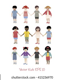 Set of little kids isolated holding hands