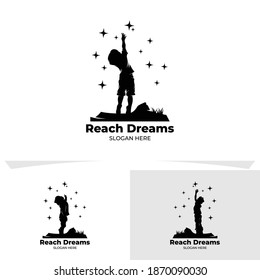 Set of little kids reach star logo design