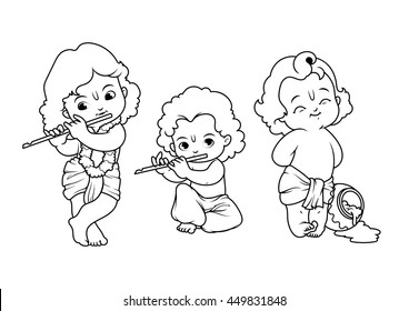 Set of little Krishna. Vector cartoon illustration on a white background.