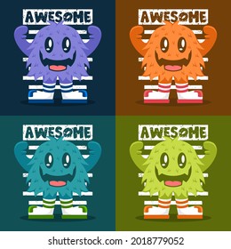 Set of little monster character cartoon illustration flat design vector.