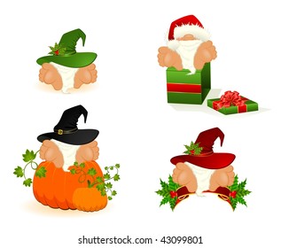 Set of little nice santa Clauses