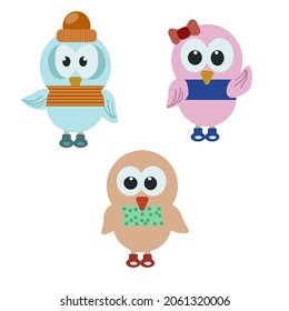 set of little owl babies on a business background
