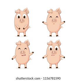 Set of little pink pigs isolated on white background, illustration.