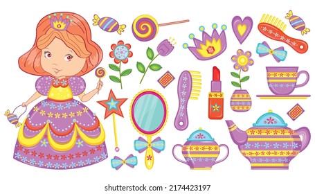 Set of little Princess and fairy tales elements