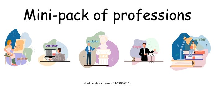 Set of little professions. Digital technologies for website, interface and devices. Vector illustration.