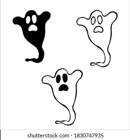 Set of little scary ghost. Halloween. Vector illustration