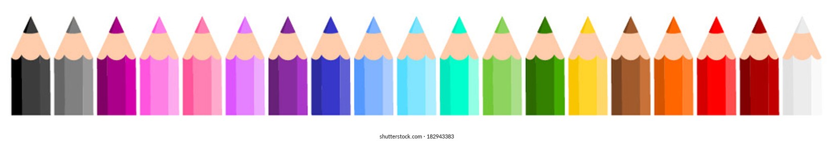 Set of little short school colour pencils in different colors. Line of colored pencils, isolated on white background, vector art image illustration eps10.