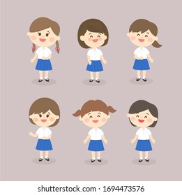 Set Little Thai Students Vector