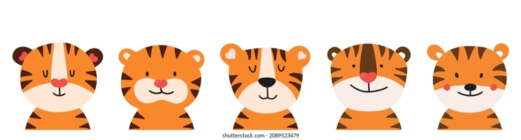 Set of little tiger in cartoon style. Vector illustration