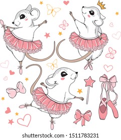set of little white mice ballerinas