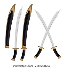Legen Sie Liuyedao oder Willow Leaf Schwerter Vektorgrafik. Traditionelle chinesische Blattwaffe