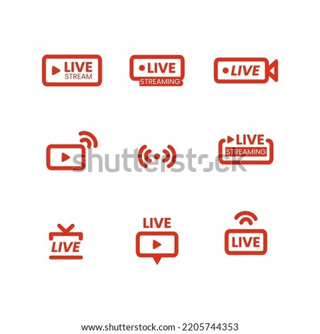 
Set of live broadcast colored icons. Live broadcast set logo. Set of online stream icons. Vector illustration of a red line.
