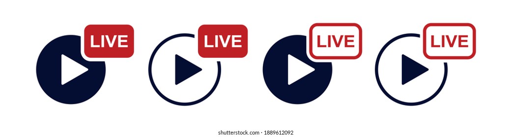 Set of live broadcast icons, logo. Live streaming, video, button, live broadcast button. Vector illustration.