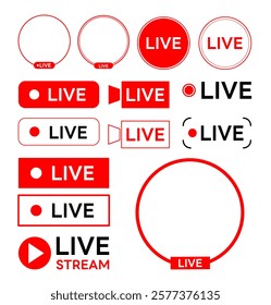 Set Live icon streaming button, Online stream, Vector illustration