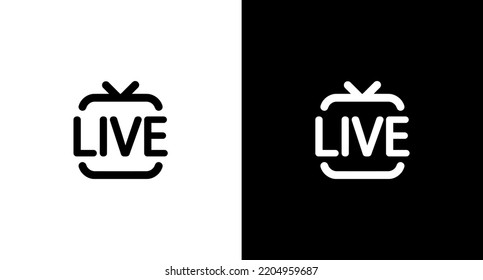 Set of live icons in black and white, Live isolated on a light and dark background. Design of a video channel, social media, and stream. Vector illustration 