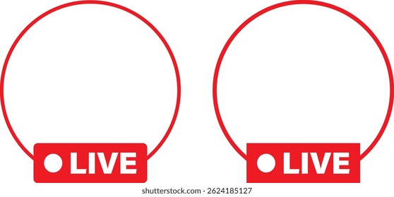 Conjunto de iconos en vivo para el conjunto de iconos de transmisión. iconos de transmisión en línea. Transmisión en vivo señal plana roja. Jugar Botón icono Vector símbolo ilustración.