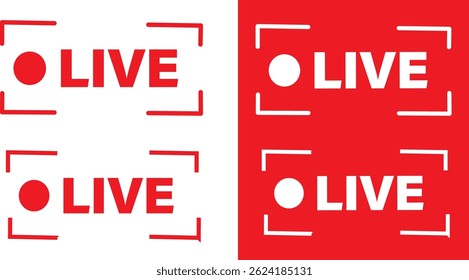 Set of live redicons for streaming icon set. online stream icons. Live stream red flat sign. Play button icon vector symbol illustration.