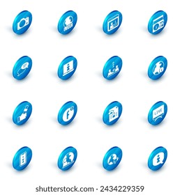Set Live report, Information, News radio channel, Speech bubble chat, Journalist news, World and Interview icon. Vector