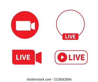 Set Of Live Stream Icon On White Background. Broadcasting, YouTube Live, Live Logo, Online Stream. Vector Illustration.