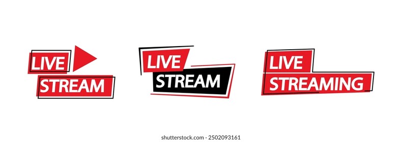 Set Of Live Stream Icons In Red And Black, For Use In Online Broadcasting And Streaming Content. Vector Icons