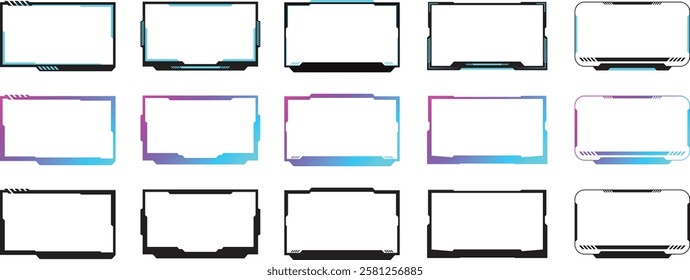 Set of live stream overlay panel design. Twitch live stream overlay face. Futuristic digital streaming screen interface