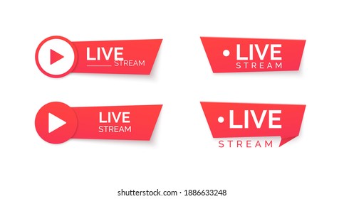 Conjunto de iconos rojos de flujo activo. Banner de streaming en línea. Ilustración del vector