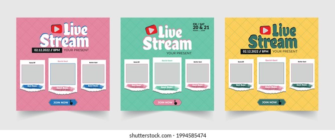 Set Live stream Social media post template, business webinar, marketing webinar, Education, Online Class program, Live show