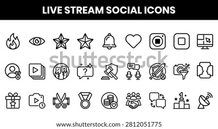 Set of live stream social media icons in black and white style