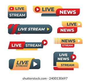 Set von Live-Streaming-Banner-Kollektion, untere dritte Vorlage für TV-Banner, Bars für Live-Nachrichten und Sportkanäle, Streaming und Rundfunk, Shows, Filme und Live-Aufführungen.