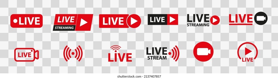Set of live Streaming Buttons. Vector Illustration