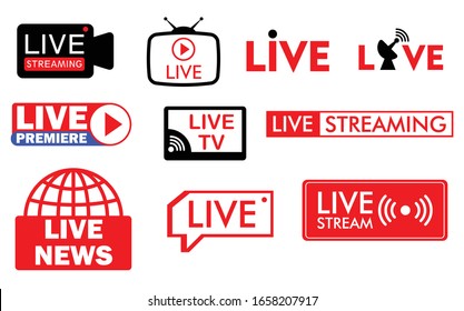 set of live streaming icon or live broadcasting online concepts.