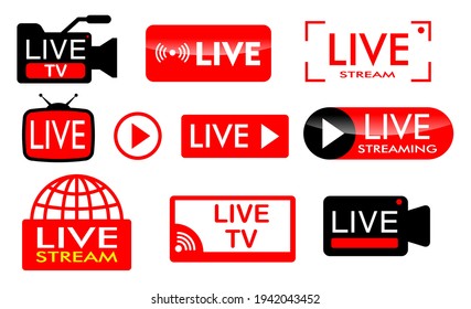 set of live streaming icon or live broadcasting online concepts. 