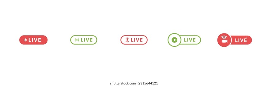 Set of live streaming icon set.Red live icon online streaming icon sign and symbol.Red symbols and buttons of live broadcasting isolated on transparent background.