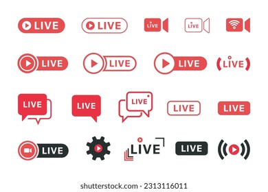 Set of live streaming icon set.live icon online streaming icon sign and symbol.Red symbols and buttons of live streaming isolated on a transparent background. Vector illustration