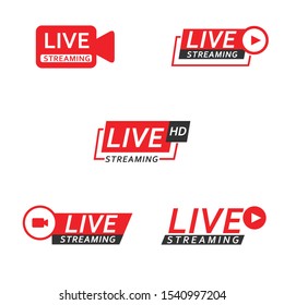 Set of live streaming icons,  Live  buttons symbol, badge, sign, label, sticker template. online stream. Vector illustration. 