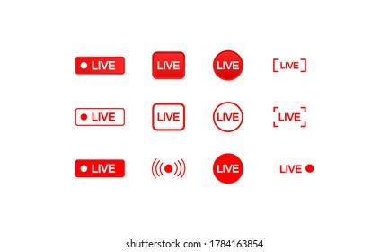 Set of live streaming icons. Buttons of broadcasting, online stream. Video. Vector on isolated white background. EPS 10.