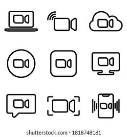 Set of live streaming icons. Line symbols and buttons of webinars, broadcasting, online stream. Teleconference TV Video Conference or Remote Working. Stock vector illustration