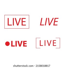 Set of live streaming icons. Online channel, live event stickers isolated. Red symbols and buttons of live streaming, broadcasting, online stream.
