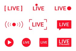 Set Von Live-Streaming-Symbolen. Rote Symbole Und Knöpfe Für Live-Streaming, Rundfunk, Online-Stream. Untere Dritte Vorlage Für TV, Shows, Filme Und Live-Aufführungen. Vektorgrafik